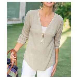 Soft Surroundings Women's Valentina Zip Front Sweater Beige Size 2X